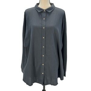 Cotton On Body Long Roll Tab Sleeve 100% Cotton Button Down Shirt - Washed Black